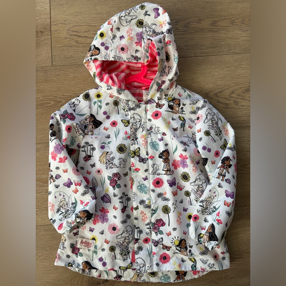 Disney Animators’ Princess Hooded Zip Jacket Size 4 Pocahontas Moana Tinkerbell